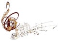 Coffee music. Abstract treble clef decorated with coffee wave, beans and a cup.